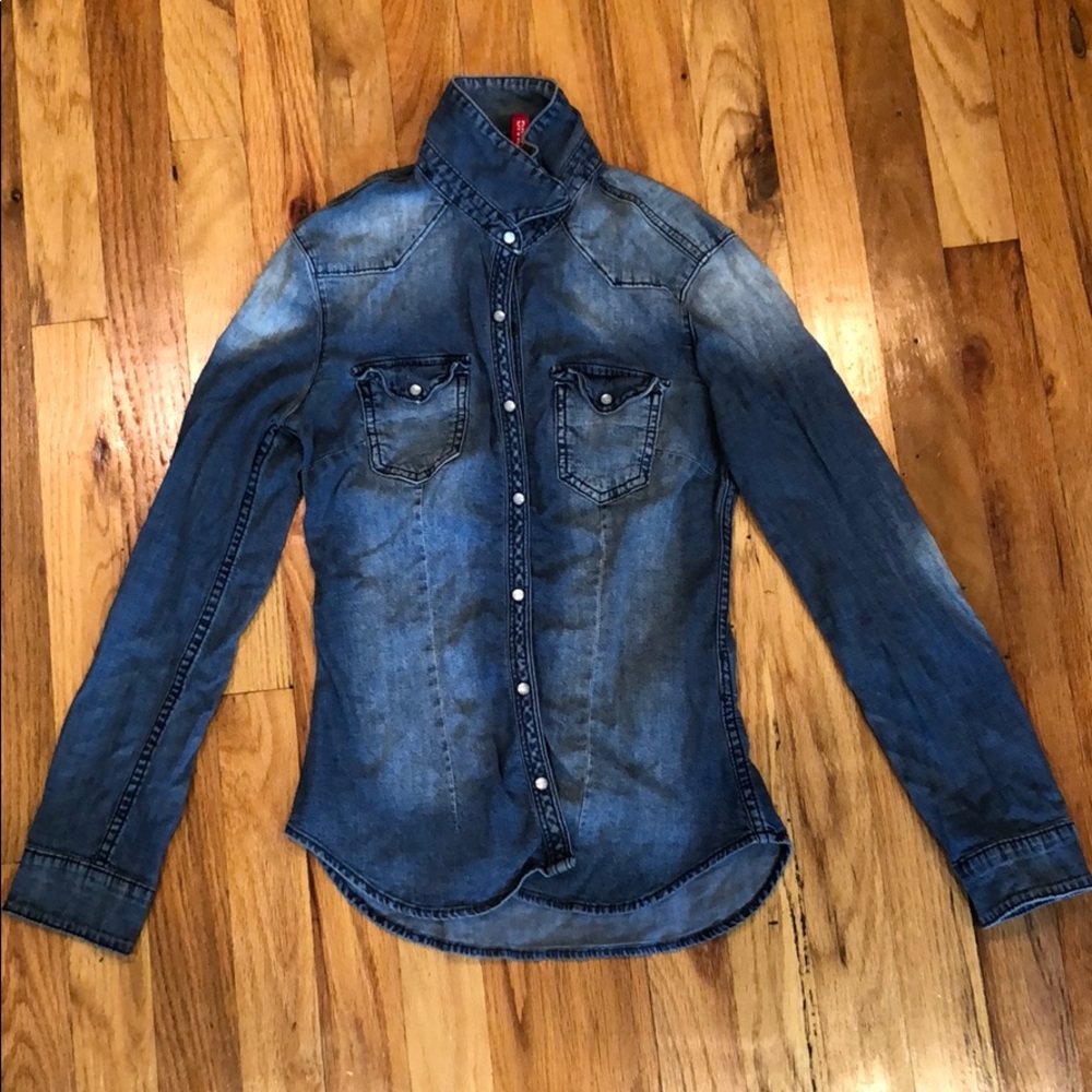Distressed Jean Button-up top